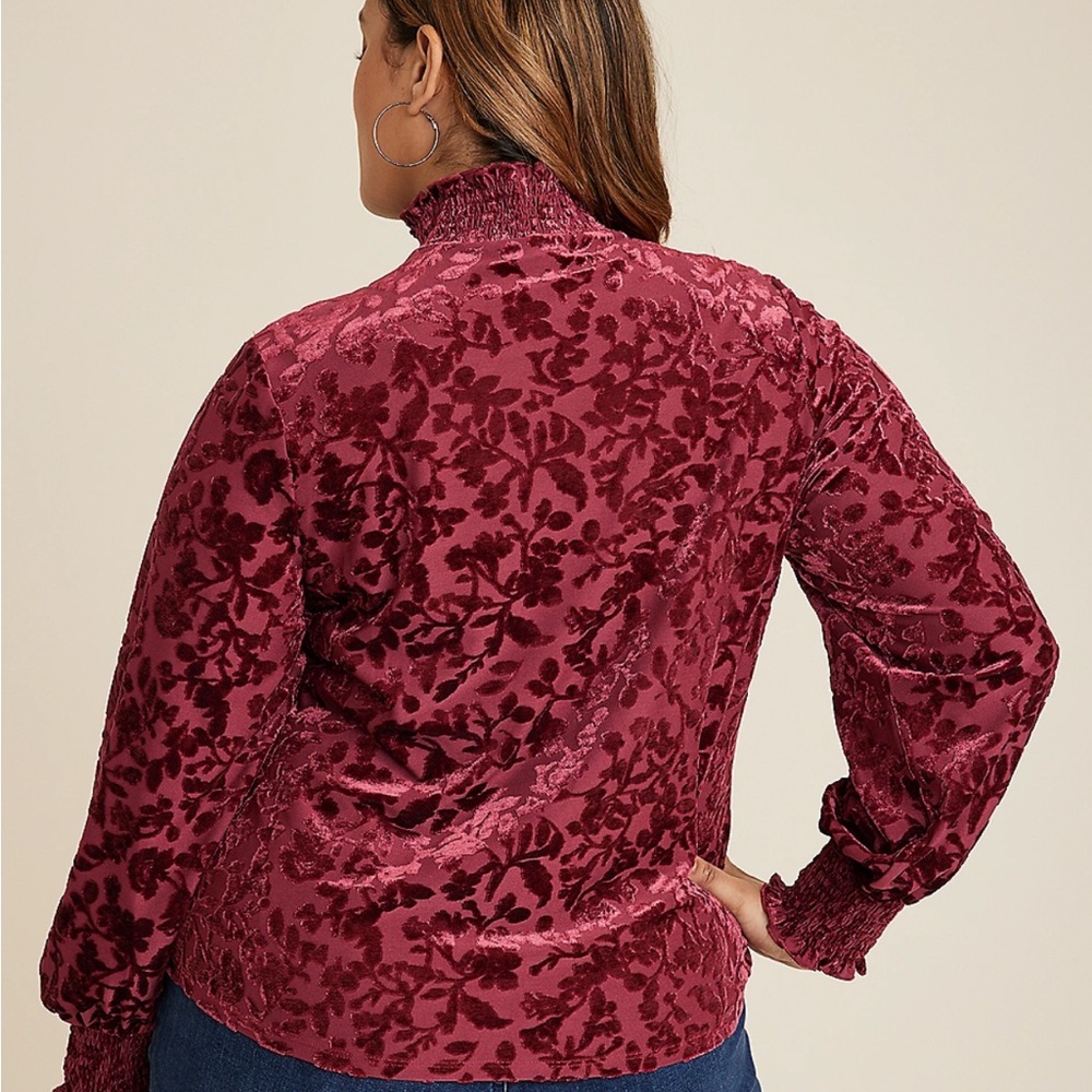 Maurices Velvet Floral Burnout Mock Neck Top Deep Red Size XXL - Picture 9 of 9